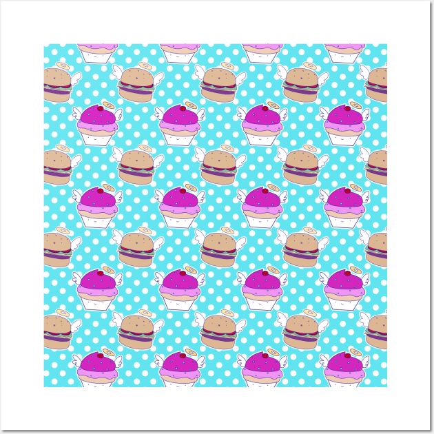 Angel Cupcake Burger Pattern Wall Art by saradaboru